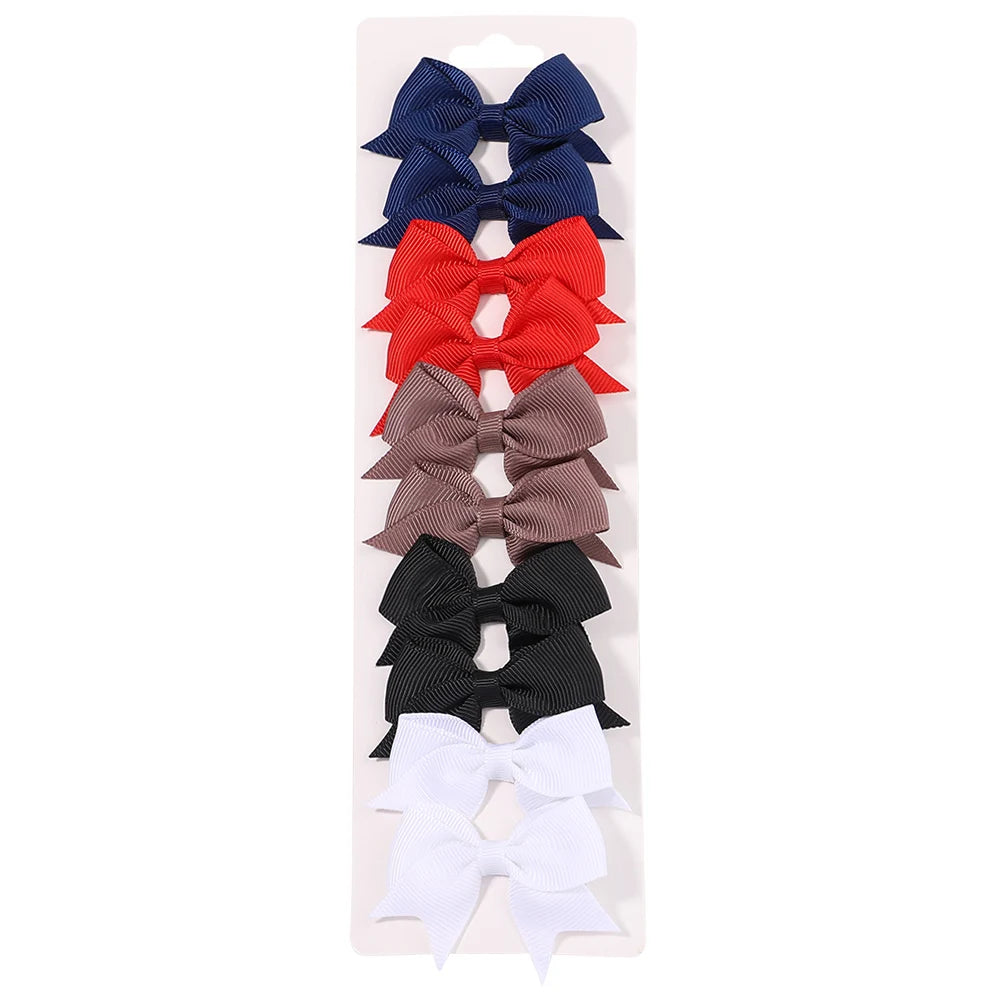 10Pcs/Set Solid Color Kids Bows Hair Clips for Baby Girls Handmade Ribbon Bowknot Hairpin Barrettes New Year Hair Accessories Pi-Mart