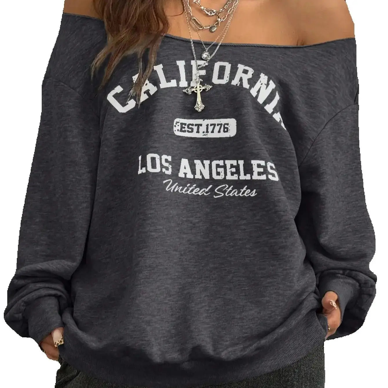 Casual Basic Knitted Single Shoulder Loose Long Sleeve Grey Sports Shirt Long Top Comfortable Loose Fit Grey Knitwear LadyShow.Store
