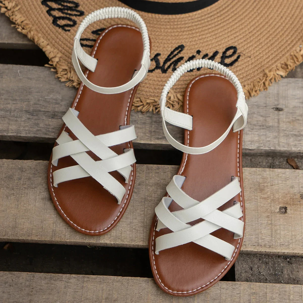 Shoes for Women 2025 Summer New Women Flat Sandals Bottom Roman Strap Sandals with Non Slip Rubber Soles Ladies Daily Sandalia LadyShow.Store