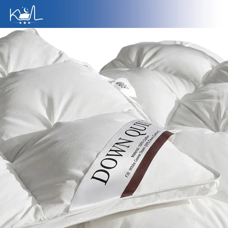 3D Luxury Quilted 100% Premium Goose Down Comforter King Queen Full Size Winter Thick Solid Color Duvet Pi-Mart