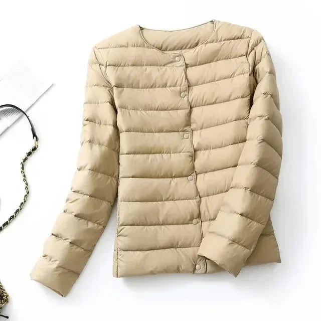 2024 New Autumn Winter Warm Ultra Light Weight Puffer Coats Down Jacket Women Slim Jacket Female Fashion White Duck Down Coat LadyShow.Store