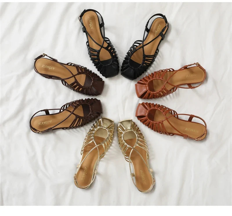 ZAROY Women Flat Sandals Summer Narrow Band Roman Shoes Casual Plus Size Brand Designer Banquet Beach Gladiator Sandalias Zapato LadyShow.Store