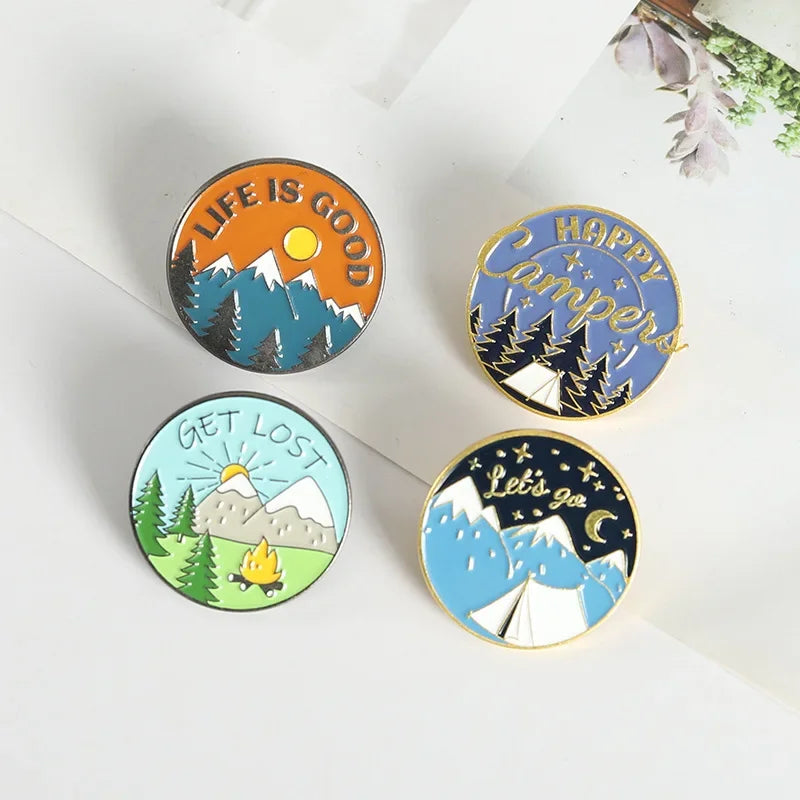 Scenic Snow Mountain Pine Tree Pattern Enamel Pin Social Power Brooch Custom Bag Lapel Shirt Badge Fun Cartoon Jewelry Gift for Pi-Mart