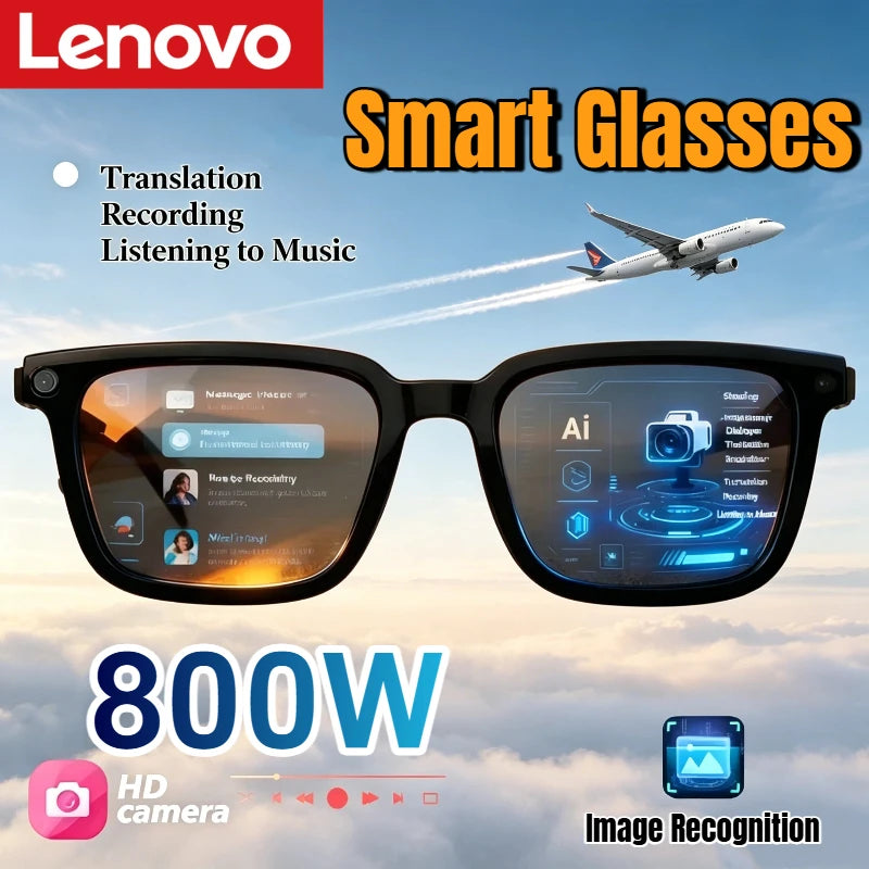 Lenovo AI Smart Glasses 8MP HD Camera 4K Shooting Image Conversation Translation Listening To Music Smart Glasses 2026 New Pi-Mart