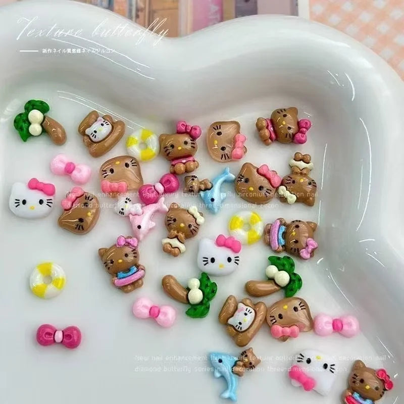 50Pcs Leopard Sanrio 3D Resin Nail Charms Mixed Kuromi My Melody Kitty Nail Parts DIY Manicure Decor Accessories Pi-Mart