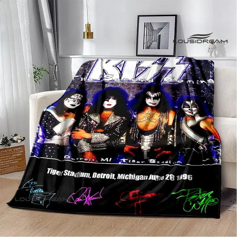 Kiss Band Printed Blanket picnic blanket Warm Blanket Flannel Home Travel Blanket throw blanket bed linings Birthday Gift Pi-Mart