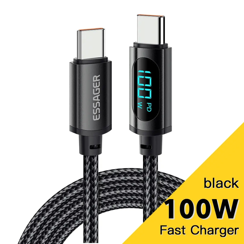 Essager Type C to Type C Cable 100W PD Fast Charging Charger USB C to USB C Display Cable For Xiaomi POCO F3 Realme Macbook iPad Pi-Mart