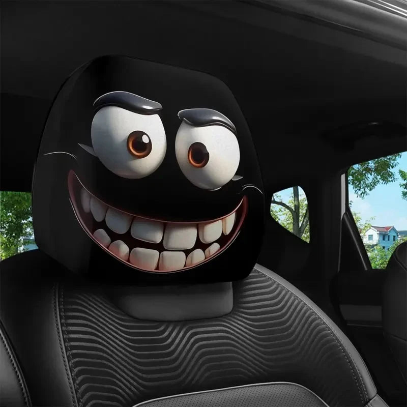 2pcs Smiley Face Printed Car Pillowcase Soft Comfortable Decorative Cushion Cover Auto Seat Headrest Washable Polyester Fabric Pi-Mart