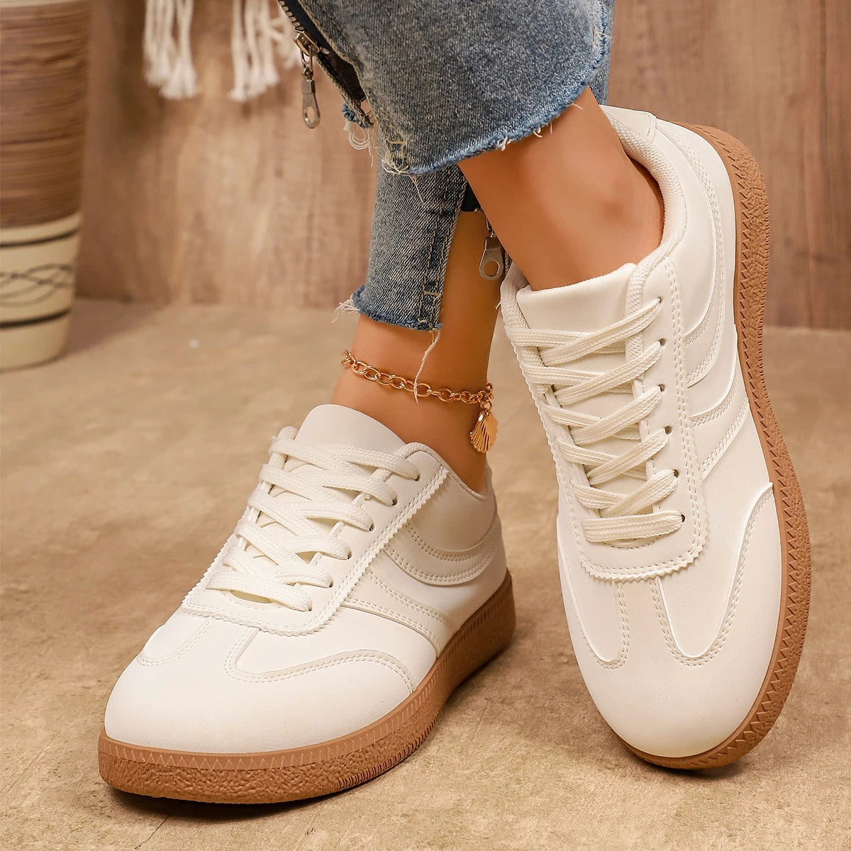 Retro Brown Platform Sneakers Women 2026 Flat Trend German Training Shoes Woman Plus Size 43 Non-slip Thick Sole Vulcanize Shoes Pi-Mart