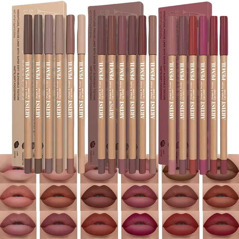 6pcs Velvet Matte Lip Liner Pencils Set Long-Lasting Non-Drying Perfect for Lining Filling Lips Versatile for All Skin Typ LadyShow.Store