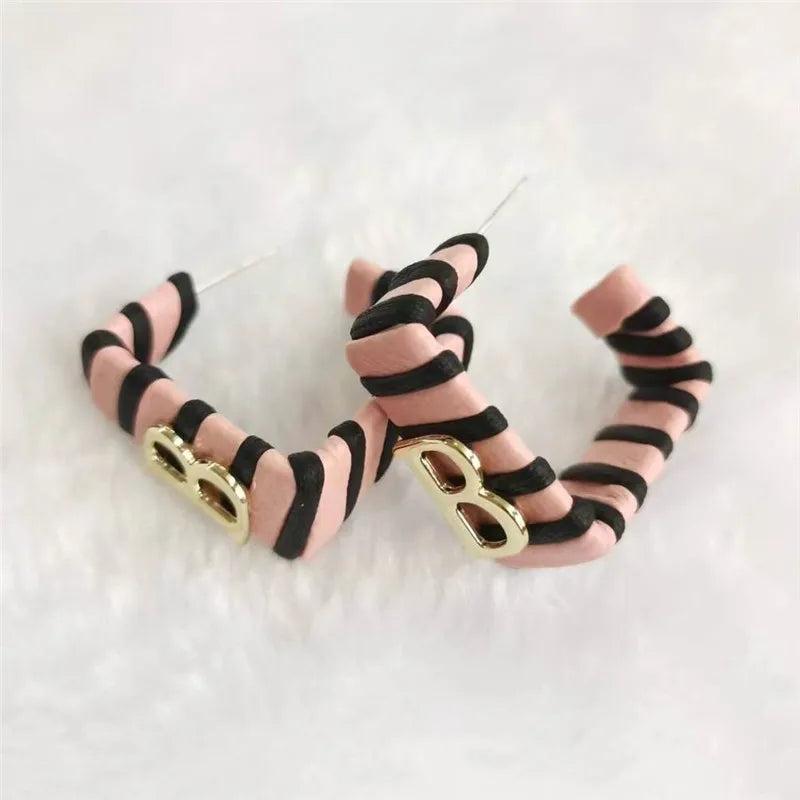 28 Colors Zebra Pu Leather Square Hoop Earrings For Women Fashion Jewelry Letter Alphabet Geometric Stripe Pendientes Mujer Pi-Mart