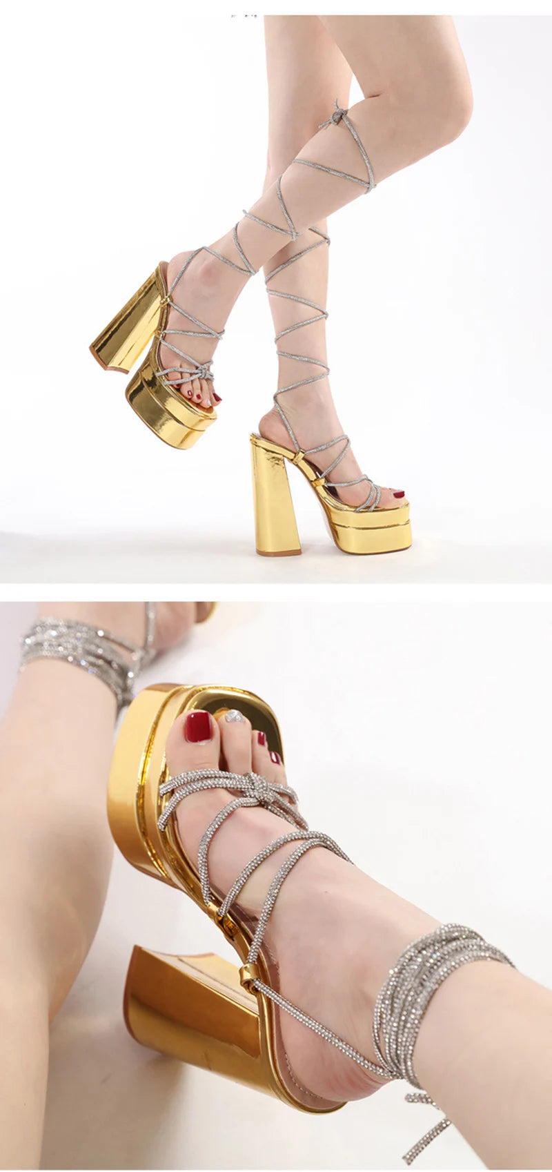 MM2025 New Arrival Rhinestone Embellished Knot T-Strap Heels Roman Peep-toe Summer Sandals Shiny Perfomance Anniversary Footwear Pi-Mart