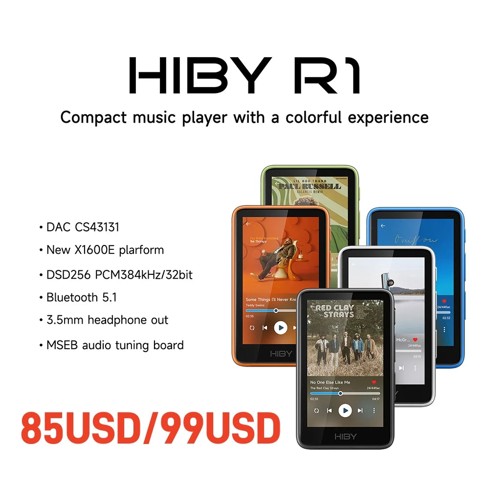HiBy R1 HiFi Audio Music Player MP3 USB DAC WiFi Bluetooth 5.1 DSD256 PCM384kHz/32bit X1600E CS43131 MSEB Web Radio 3.5mm Output Pi-Mart