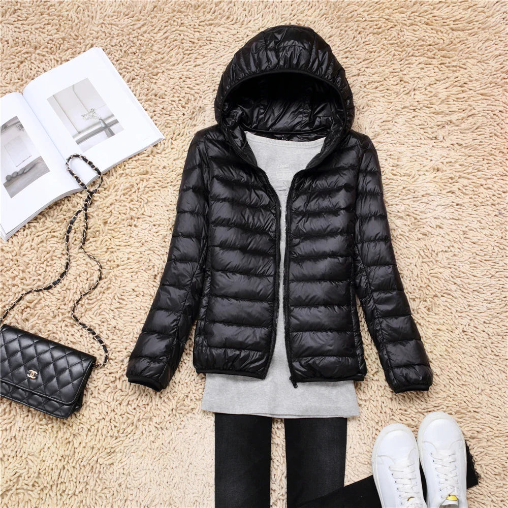 Women Puffer Jacket 15 Colors Plus Size 5XL 6XL 7XL 2025 New Spring Autumn Female Ultra Lightweight Packable Hooded Down Coats LadyShow.Store