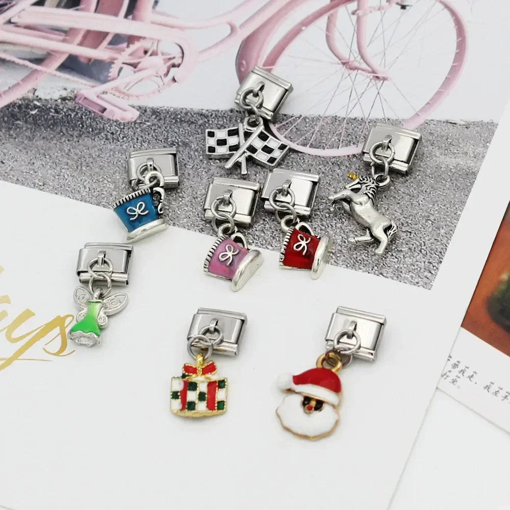 Hapiship 9mm Width Original Daisy Unicorn Angel Cup Santa Claus Italian Charm Fit Bracelet Stainless Steel Jewelry Making DJ050 Pi-Mart