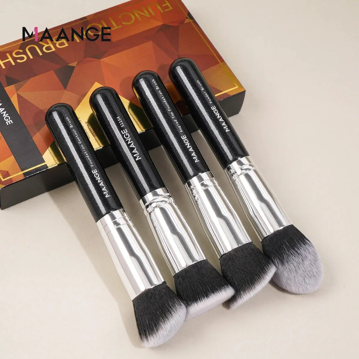 MAANGE 4Pcs Makeup Brushes with Case Foundation Concealer Powder Makeup Brush Soft Dense Bristles Big Cosmetic Brushes Beauty Tri Light Beauty