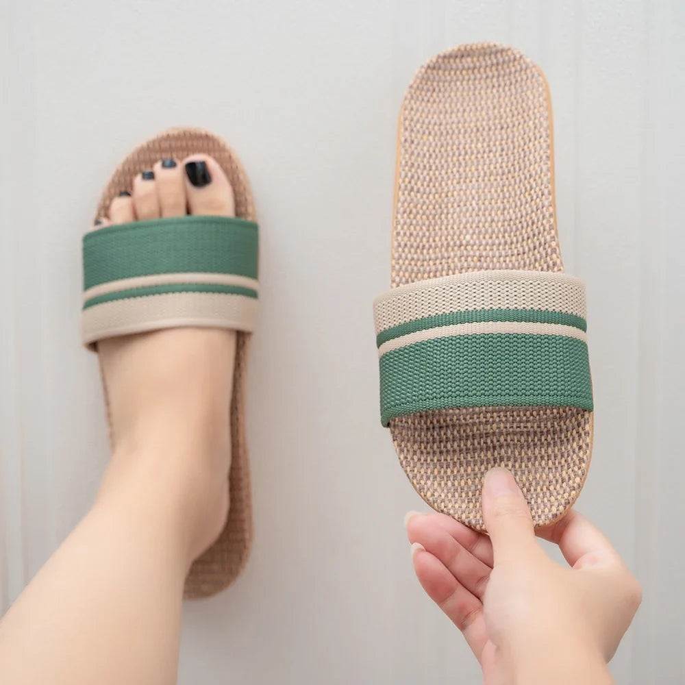 Summer Women Slippers Anti-Slip Home Slippers Lightweight Shoes Women Indoor Linen Slippers Soft Shoes LadyShow.Store