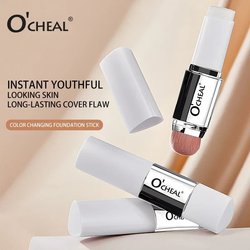 O'CHEAL Temperature Changing Foundation Stick Facial Coverage Blemishes Pores Double-Headed Face Matte Makeup Foundation Cream Tri Light Beauty