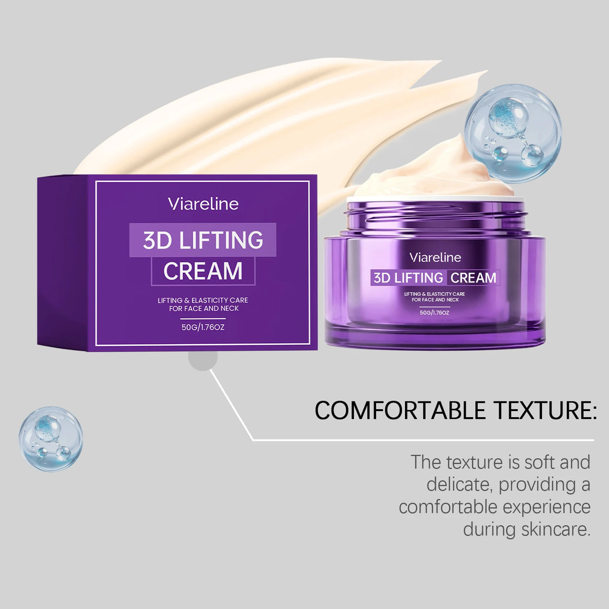 Viareline 3D Lifting Cream, Face & Neck Firming Moisturizer, Improve Skin Elasticity Anti-Aging Daily Facial Cream 50g Pi-Mart
