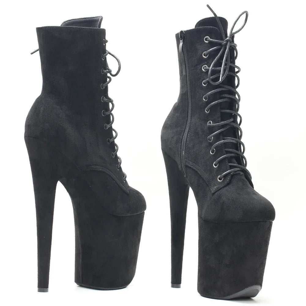 8"Heel 4"Platform Extreme Pole Dance Lace-Up FlannelAnkle Boots In Stock Three Colors Fast Shipping Size36-43 LadyShow.Store