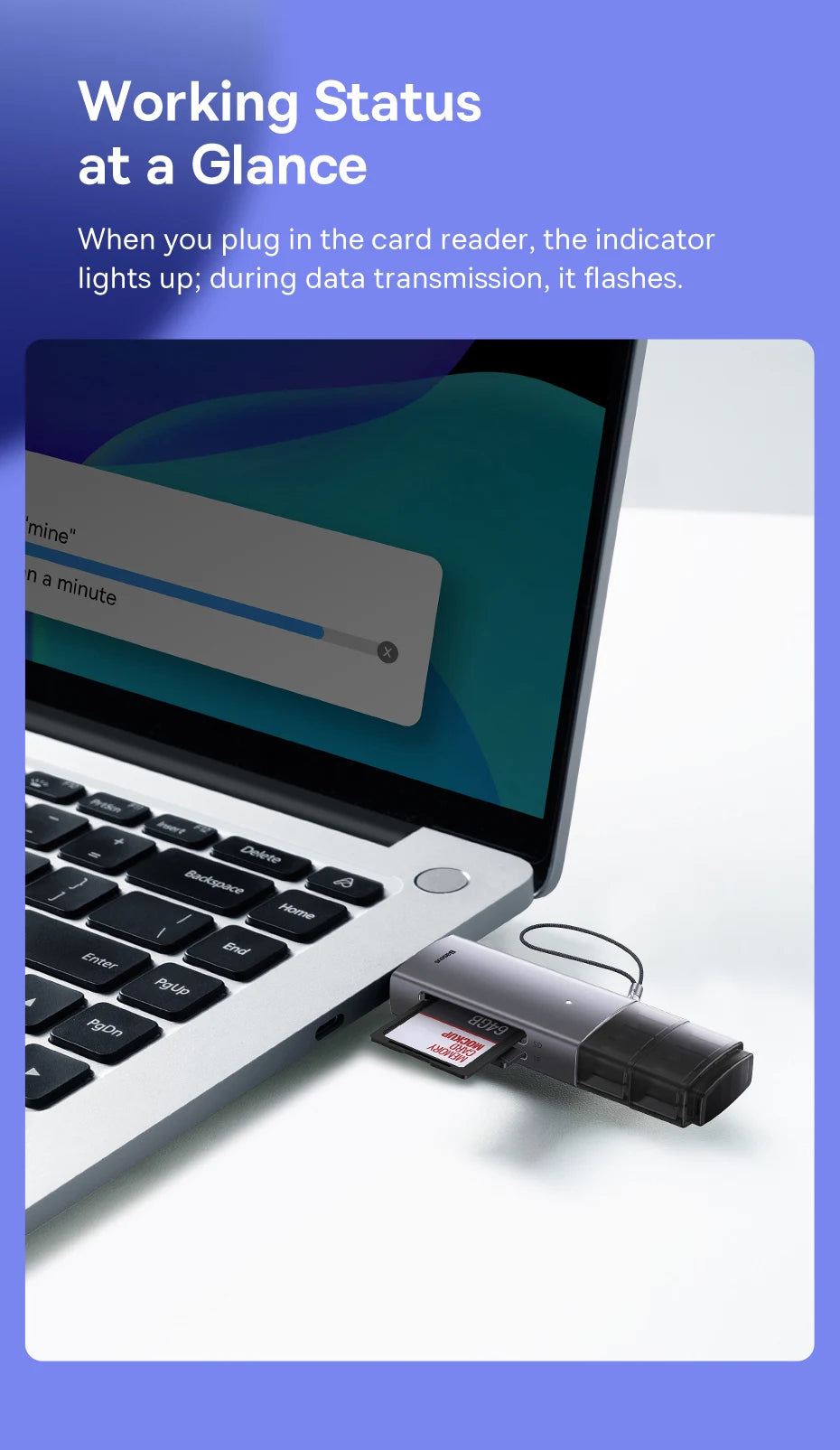 Baseus Card Reader USB C & USB3.0 to SD Micro SD TF Memory Card Device 104MB/s 2TB Smart Cardreader for Laptop Accessories Pi-Mart