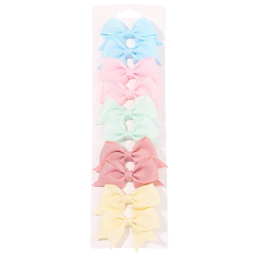 10Pcs/Set Solid Color Kids Bows Hair Clips for Baby Girls Handmade Ribbon Bowknot Hairpin Barrettes New Year Hair Accessories Pi-Mart