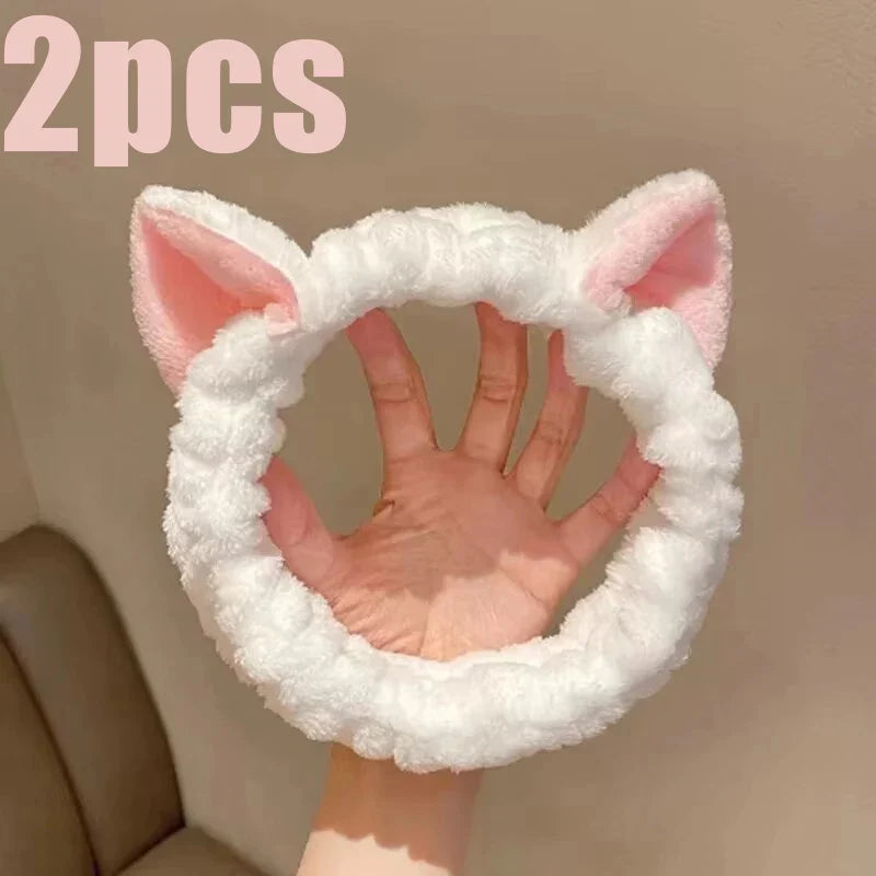 Hairband Cat Coral Plush Headband Cute Soft Hair Bow Headband Hairband Wash Face Makeup Headband Bandage Girl Accessories LadyShow.Store