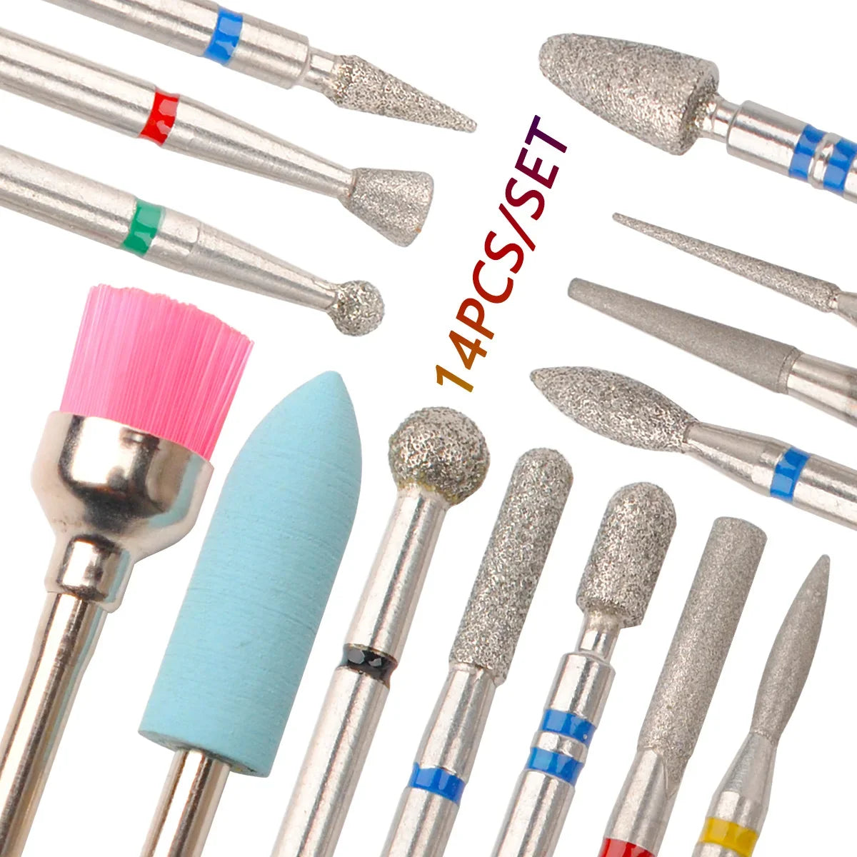 14pcs/set Nail Drill Machine Bit Nail Gel Removal Polishing Tools Pedicure Manicure Rotary Grinding  Buffer Polisher Tri Light Beauty