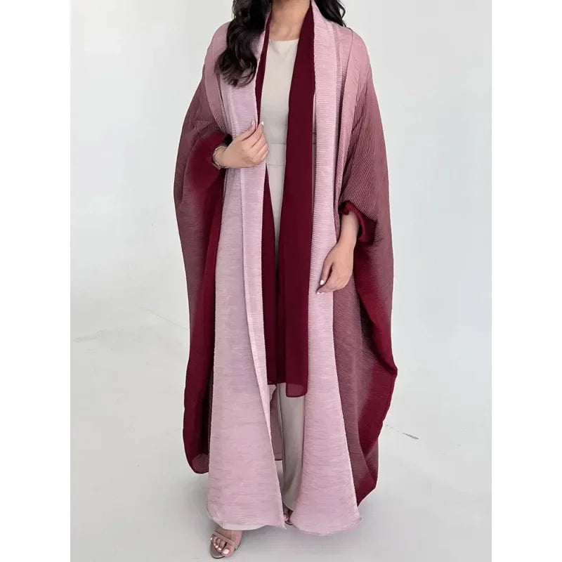 Wrinkled Women's Windbreaker Jacket Bat Sleeve Scarf Collar, Gradient Long Robe Fashion Retro Coats and Jackets Women LadyShow.Store