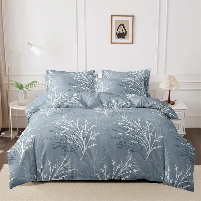 3pcs Printed Brushed Duvet Cover Pillowcase Three Piece Set High Quality Skin Friendly Fabric Bedding Cover (without Bed Sheet) Pi-Mart
