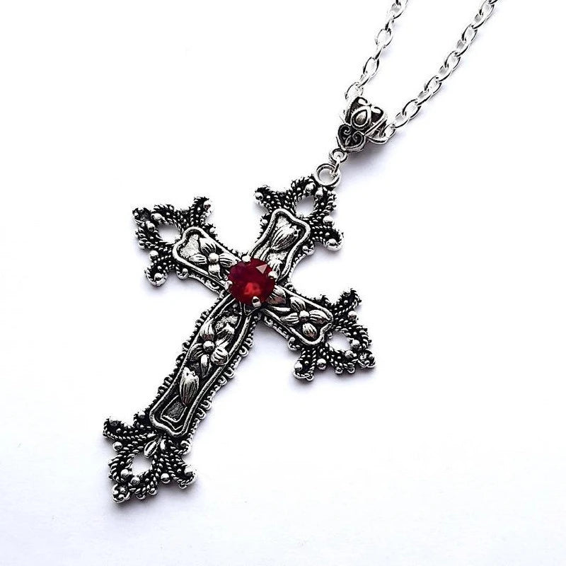 Y2K Punk Crystal Big Cross Pendant Necklaces for Women Men Gothic Irregular Cross Clavicle Chain Necklaces Jewelry Pi-Mart
