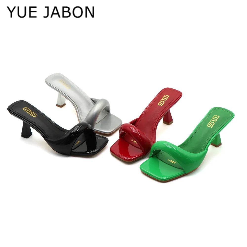 Black Red High Heel Slippers Women Open Toe Slingback Sandals Female Pumps Square Toe Summer Simple Designer Heeled Sandals LadyShow.Store