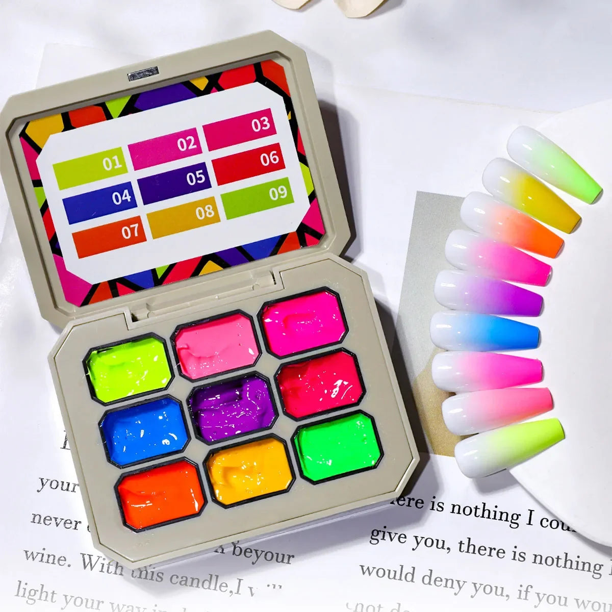1pc Nine Grid Fluorescent Pat Gel Transfer Gel Rainbow Bright Colors High Saturation UV&LED Nail Polish Gel Salon DIY Y2K INS Tri Light Beauty