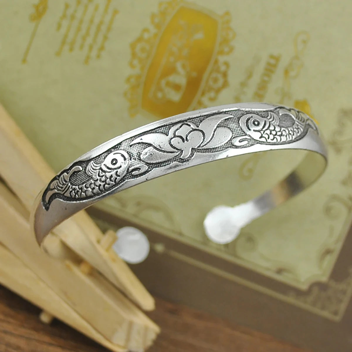 New Retro Cuff Bracelets Tibetan Silver Metal Carving Fish Elephant Flower Bangles Vintage Gypsy Jewelry Female Gifts Pi-Mart