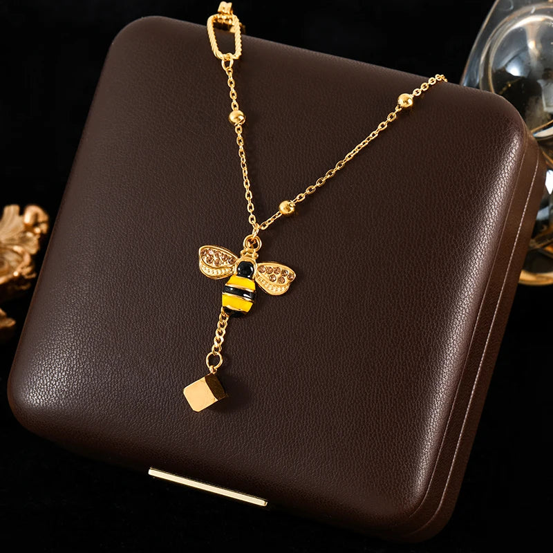 GANEMLY 316l Stainless Steel Luxury Bling Cubic Zirconia Eye Droplets Pendant Necklace Women Chic Romantic Waterproof Jewelry Pi-Mart