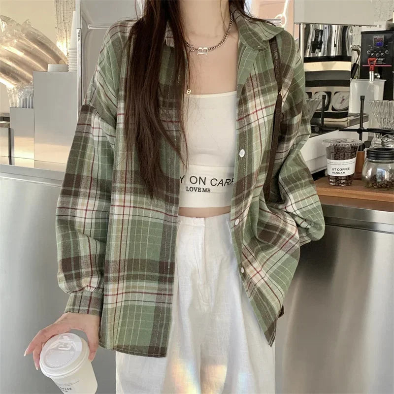 Black Flannel Shirt for Women Long Sleeve Collared Button-Up Tartan Plaid Shirt Jacket  Teen-girl Casual Everyday Outfit LadyShow.Store