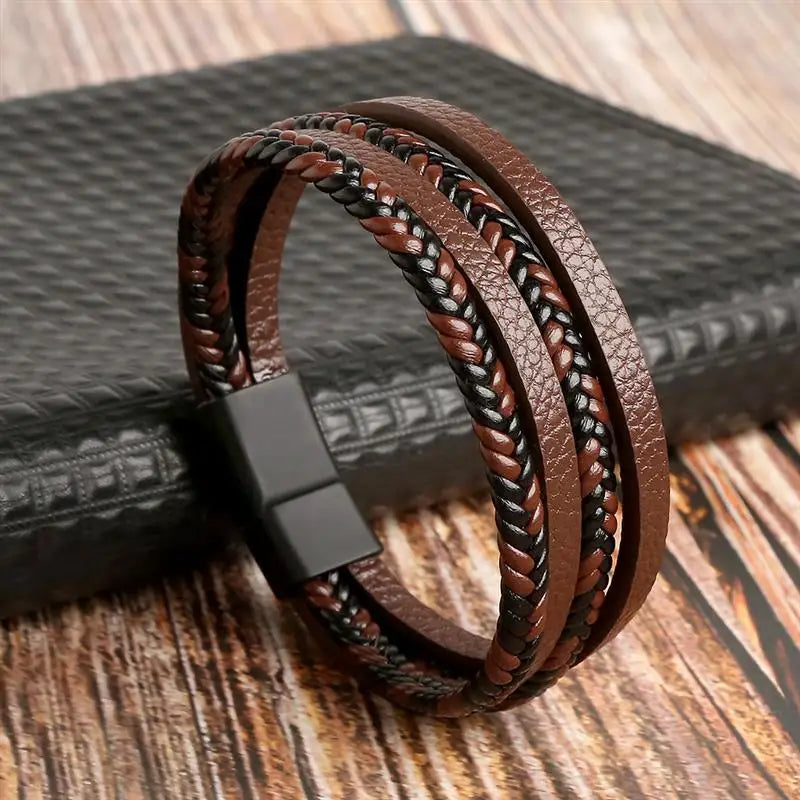 Classic Men's Leather Bracelet New Style Hand-woven Multi-layer Combination Accessory Fashion Man Jewelry Wholesale Dropshipping Pi-Mart
