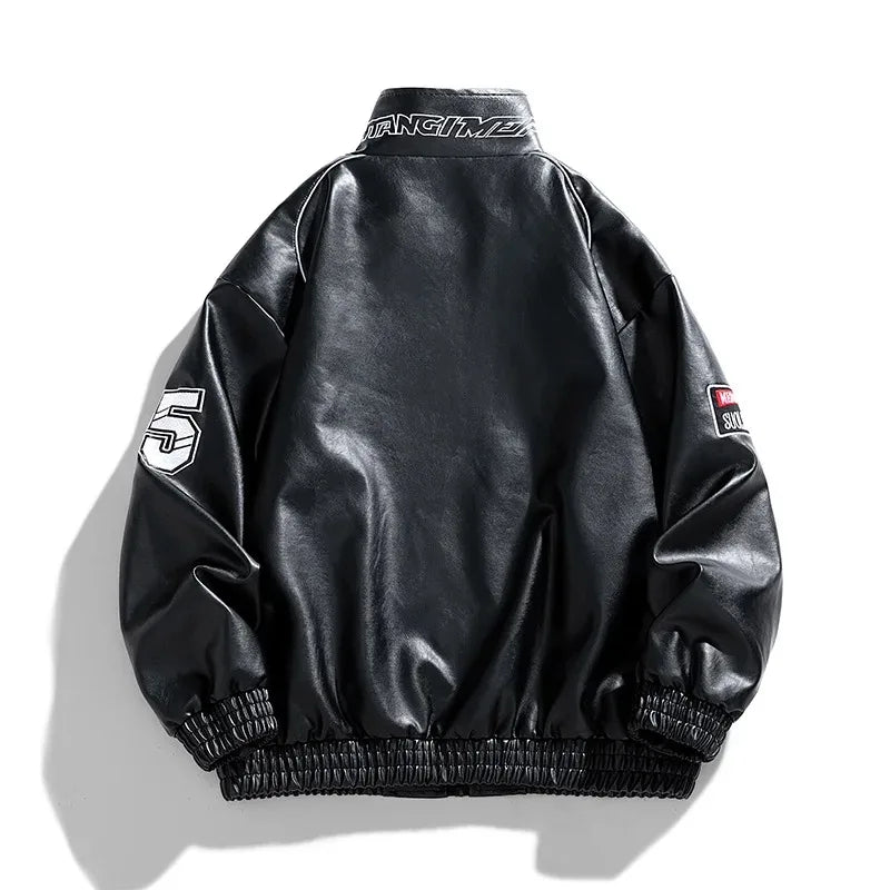 Spring Autumn New Men's Motorcycle Wear Fashion Brand PU Leather Jacket Moto Bike Jackets Thin Fashion Coat Embroidery Hip Hop Pi-Mart