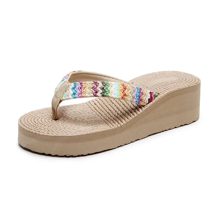 2026 Summer Hot Sale Women's Fashionable Raffia College-Style Vacation Beach Flat Flip-Flops Plus Szie 42 LadyShow.Store