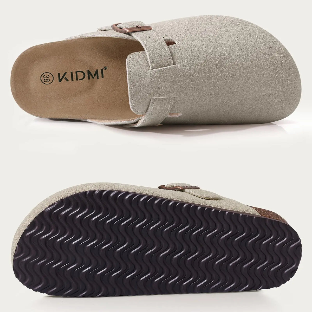 Comwarm Buckle Clogs For Women Men New Genuine Suede Clogs with Arch Support Soft Cork Footbed Mules Fashion Thick Beach Sandals Pi-Mart
