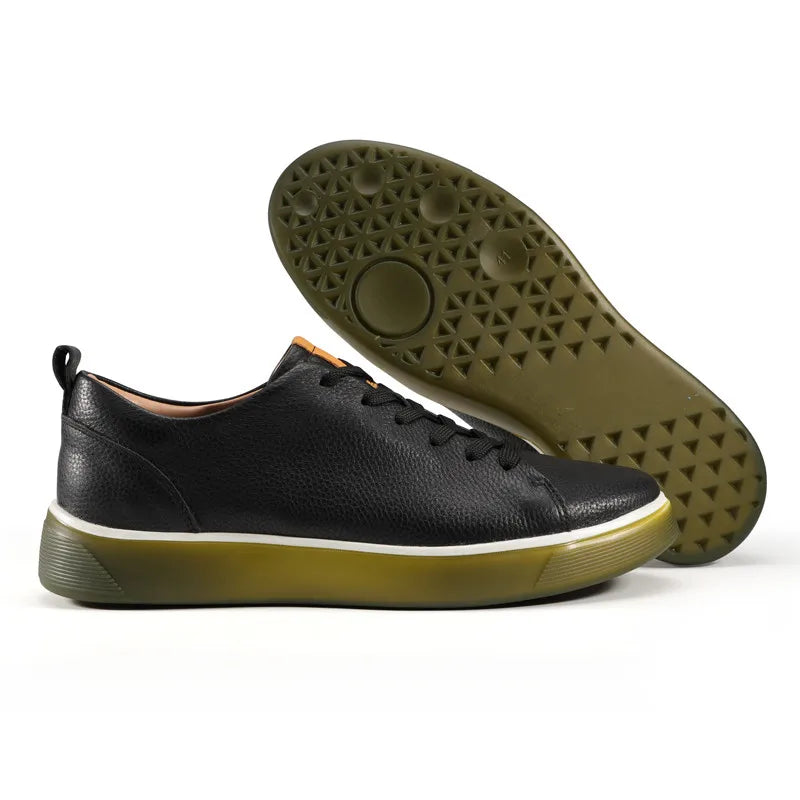 Men Casual Leather Shoes, Business Genuine Leather Shoes Men Thick-soled Sports White Versatile Board Shoes Pi-Mart