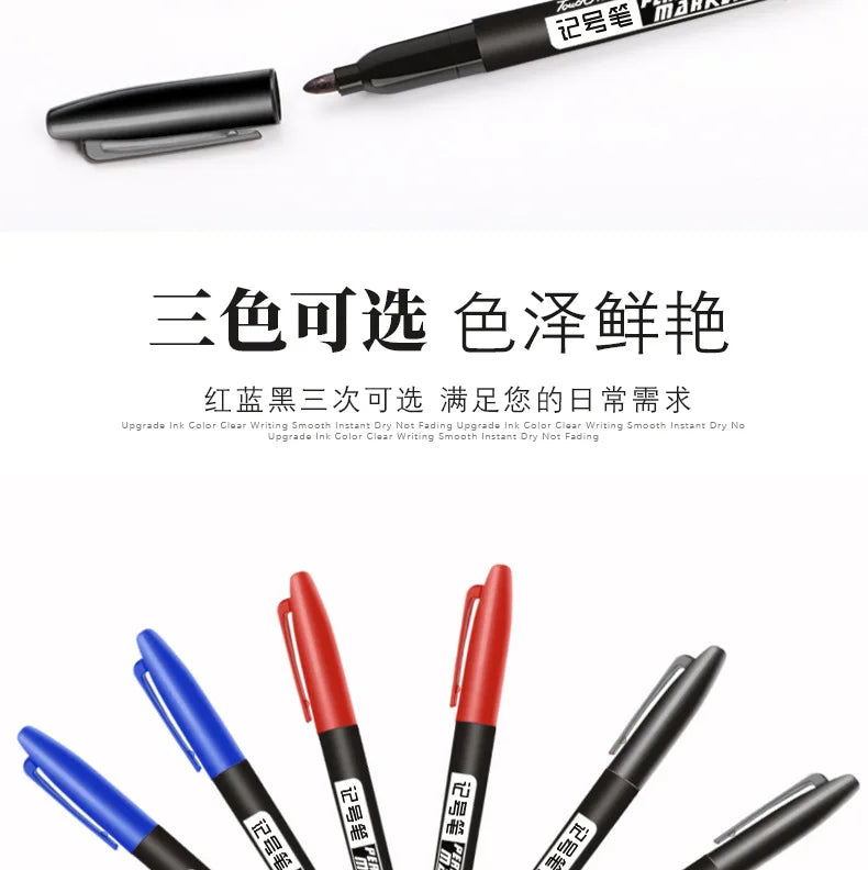 6 PCS Permanent Marker Pen Manga Drawing Markers Black Blue Red Waterproof Ink Sketch Pens Stationery Art School Supplies Pi-Mart