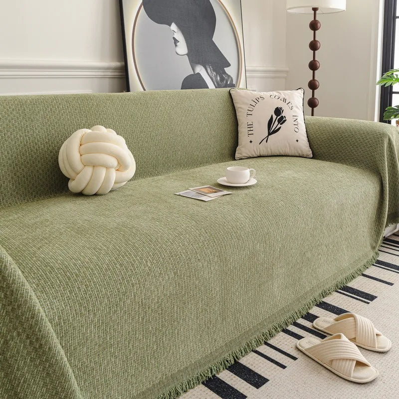 Solid Color Sofa Throw Blanket Non-slip Sofa Slipcovers Pets Kids Dust-proof Couch Armchair Covers Camping Picnic Blankets Home Pi-Mart