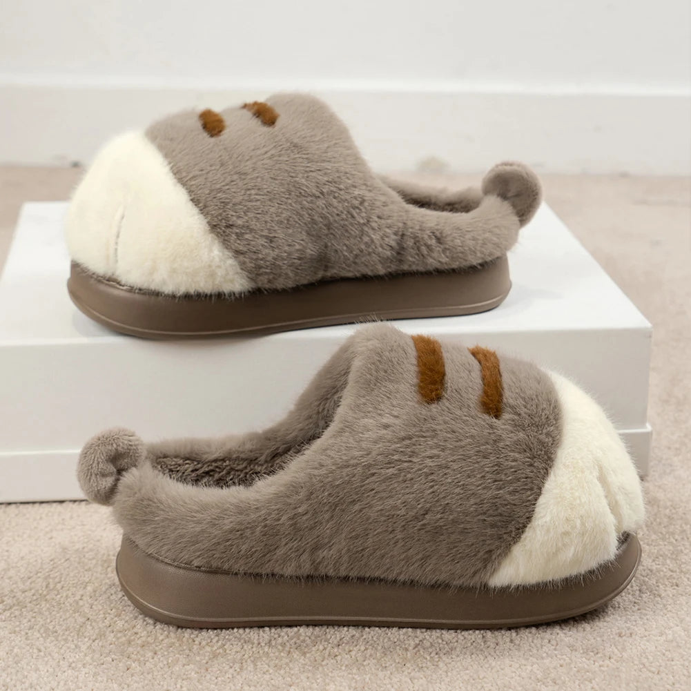 3D Cat Paw Plush Slippers Warm Slip-on House Shoes Anti Slip Flat Thermal Slippers Furry Paw Couple Slippers for Autumn Winter Pi-Mart