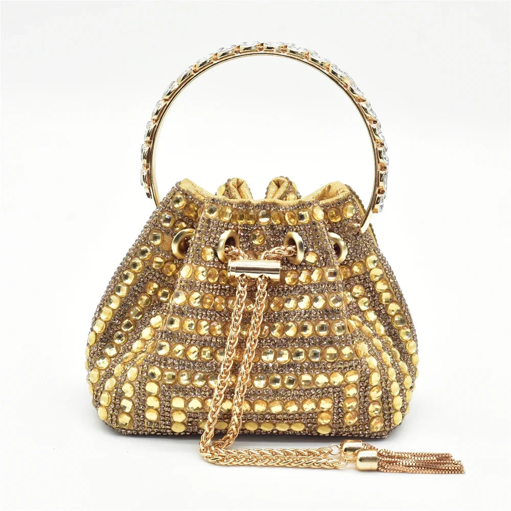 New Fashion Gold Color Shoes and Bags To Match Set Nigeria Party Women's Wedding Bag and Shoe Set Decorated with Rhinestone LadyShow.Store