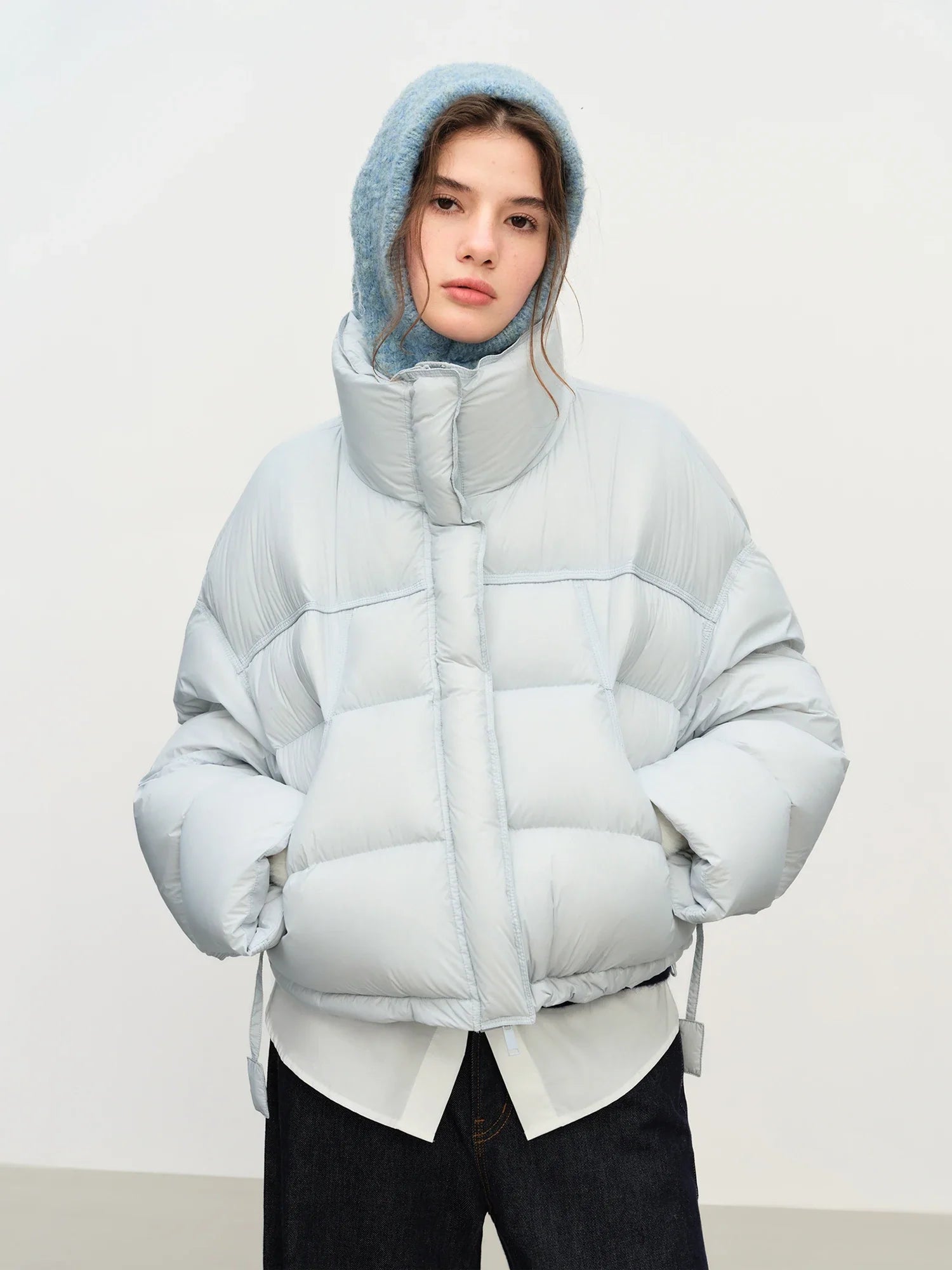 FSLE Winter 2025 Women Cloud-Like Puffer Coat - Stand Collar Short Down Jacket Lazy Chic Style Glossy Finish for Casual Comfort LadyShow.Store