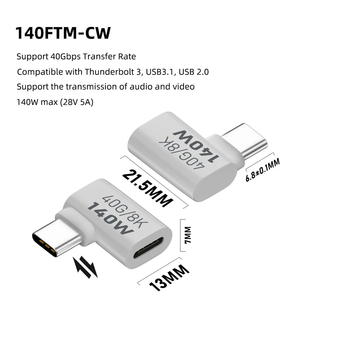 PD140W USB4.0 Type C to USB C Fast Charging Adapter Converter 40Gbps Data Sync Connector 8K@60Hz USB C OTG Adapter for MacBook Pi-Mart