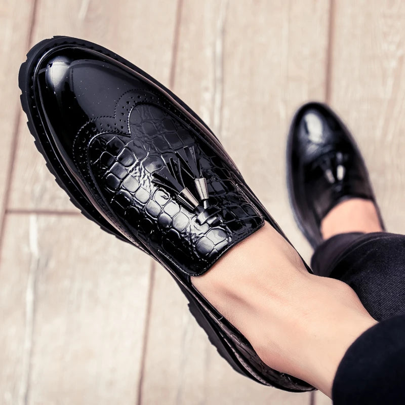 Men Loafers PU Splicing Tassel Decoration Low Heel Comfortable Classic Daily Business Men Shoes Pi-Mart