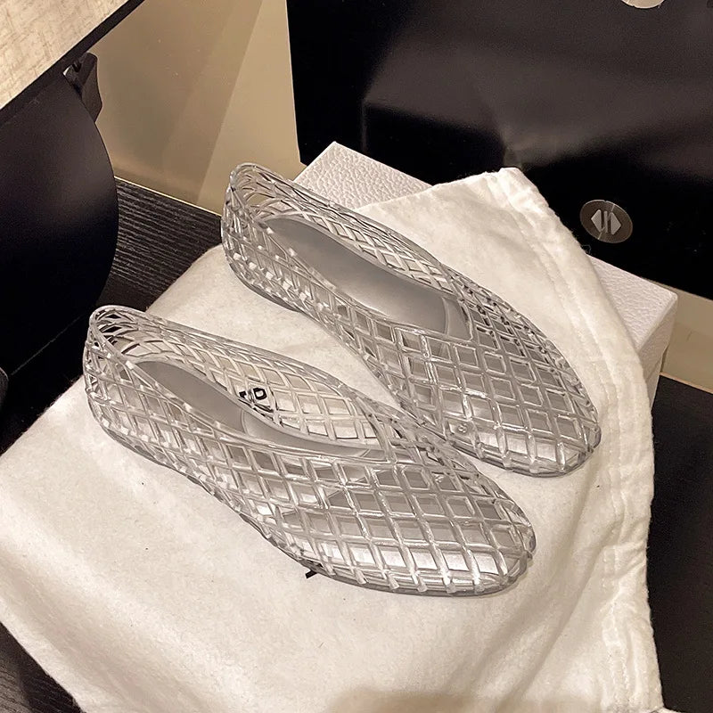 New V-mouth Crystal Jelly Shoes Fashionable, Versatile, Comfortable, Flat Bottom Single Shoes, Casual Sandals for Women LadyShow.Store