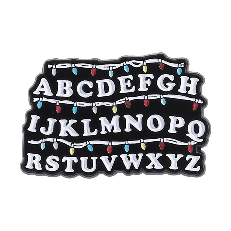 Sci-fi Horror Movies Brooch Enamel Pins Red Cannibal Flowers And 26 English Letter Brooches Backpack Lapel Badge Jewelry Gifts Pi-Mart